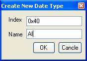 Figure 14: Create New Data Type Menu User can input the new data type name and index, the index value must be between 0x40 and 0xFFF.