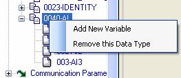 Right click mouse and choose Add New Variable menu to add data member to the new data type. For example, add AI1, AI2, AI3, AI3 variables to AI.