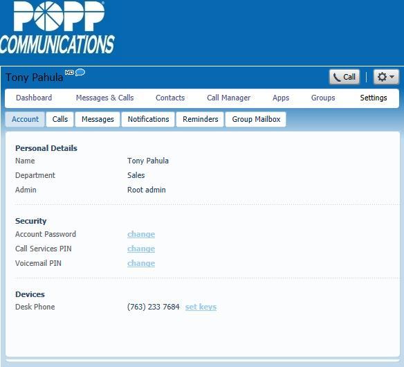 POPP Cmmunicatins Hsted IP Phne System End User CmmPrtal Reference Manual (Cisc Telephnes) 9.0. Settings 9.1.