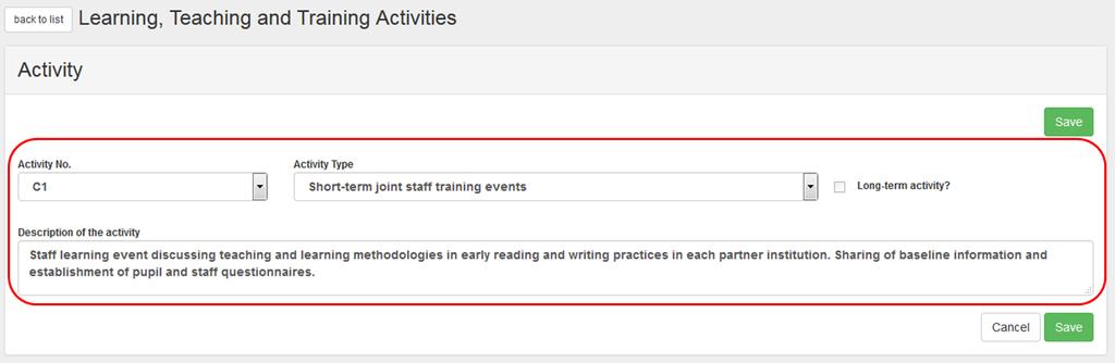 Fill in the details. The activity section will appear.