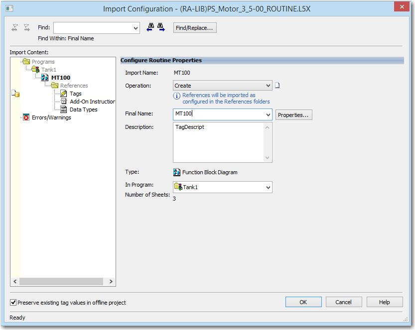 The Import Configuration window will open. From this window we can configure the new routine during the import process.