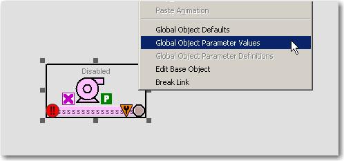 Values from the selection menu. The Global Object Parameter Values window opens.