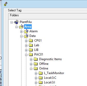 Expand the directory named PlantPAX/Area/Data/PAC01 ( PAC01 is the data server shortcut name for the