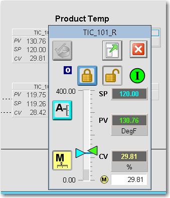 Click on the Product Temp indicator to open the faceplate.