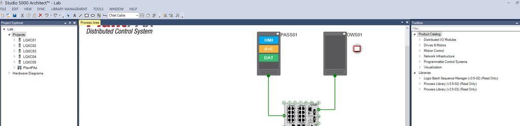 Each system template has pre-defined layout pages that show your control hardware layout the chassis, controllers, communication modules, I/O modules, HMI servers, Panel View
