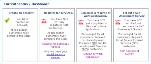 She has not yet completed a résumé or work application. You can check the My JCW page anytime. Simply login with your username and password and choose My JCW from the Job Seeker Tools menu.