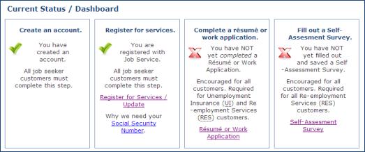 If you have a red under Complete a résumé or work application, click on the Résumé or Work