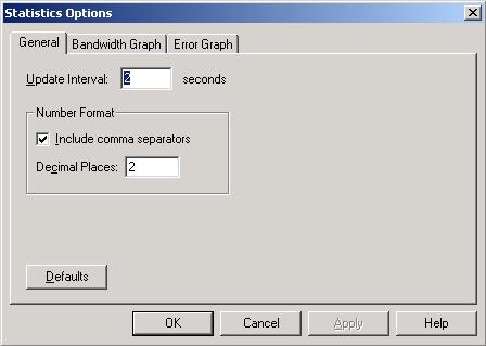 1. From the Statistics menu, select Statistics Options. The tab shown in Figure 2.9 opens. Figure 2.9 General Tab 2. Configure the settings on the General tab.