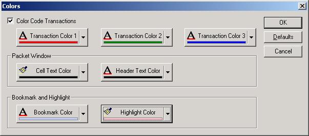 Figure 3.7 Colors Dialog 2. To enable transaction color-coding, select the Color Code Transactions check box.