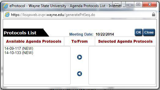 eprotocol - University - Agenda Items List - Internet Explorer Figure 3.31 G - The Delete action button is used to delete an item from the Item Name column.