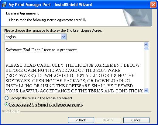 Installing My Print Manager Port and Configuring Client PCs 3 Click [I accept the terms