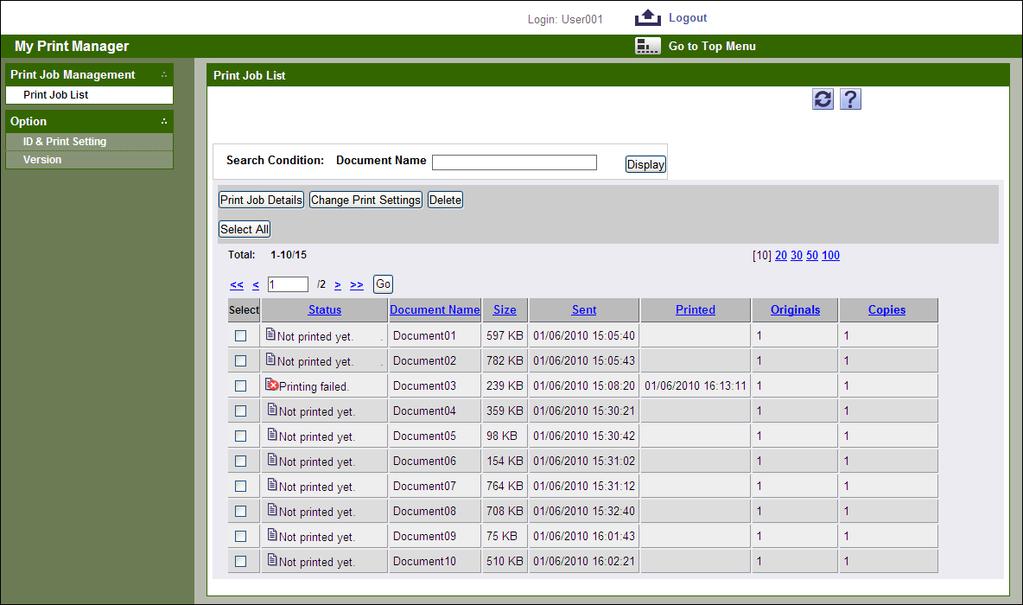 Operating My Print Manager 3 Num ber Item Description 1 Device List Use the Device List to register and manage devices.