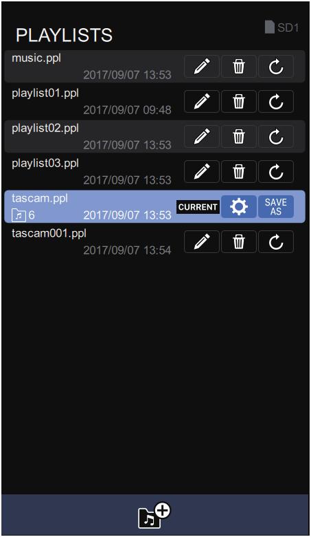 PLAYLISTS Screen On the PLAYLISTS screen, playlists set on the SS-CDR250N/SS- R250N can be viewed and edited. 7 Playlist loading button Tap this to set the selected playlist as the current playlist.