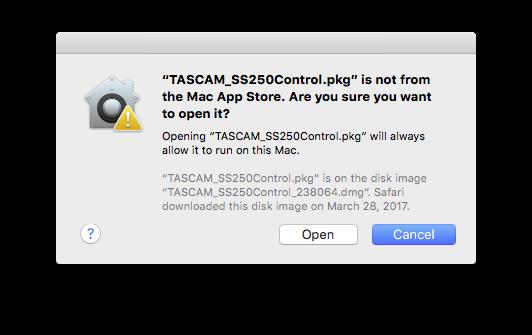 Working with Gatekeeper When using Mac OS X, depending on the Gatekeeper security function setting, a warning message might appear during installation.