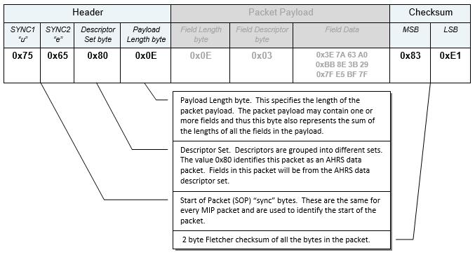 The packet payload section contains one