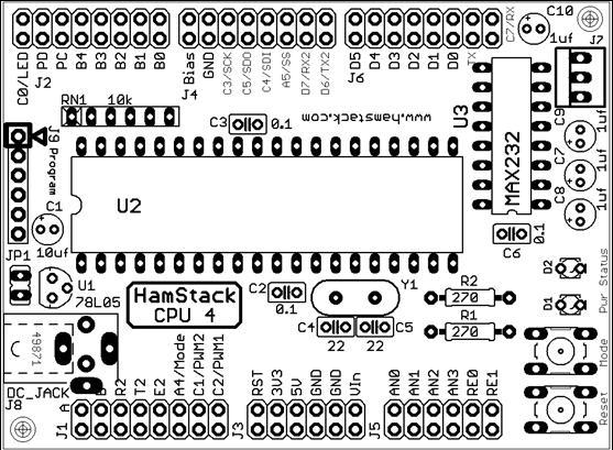 CPU Board V1, V2, V3 - Parts Placement Parts List Required Components C1 10uf electrolytic capacitor C2, C3 0.1 uf capacitor (104) C4, C5 22pf capacitor (22) C6 0.