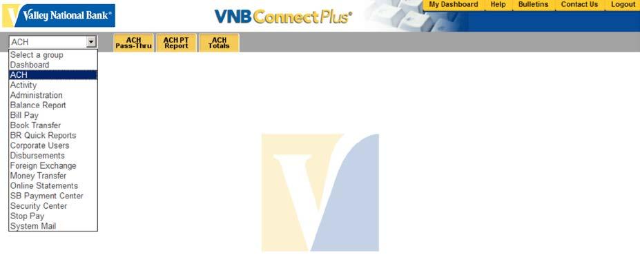 About ACH Pass-Thru The ACH Pass-Thru module within VNB Connect Plus allows you to load and manage pass-thru ACH files.