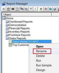 Right-click on the report and select Rename to give the report a different name.