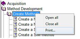 To print all topics in a book at once: 1 Highlight the book you want to print (for example, Create Methods).