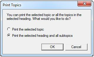 5 The information for ALL topics within the heading of the selected topic will print.