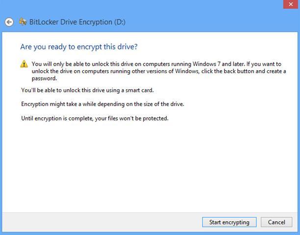 7. When you are ready to encrypt the drive, click Start encrypting.