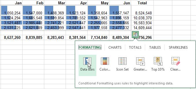 Quick Analysis Totals (Excel 2013 and 2016) Use as a quick alternative to Autosum.