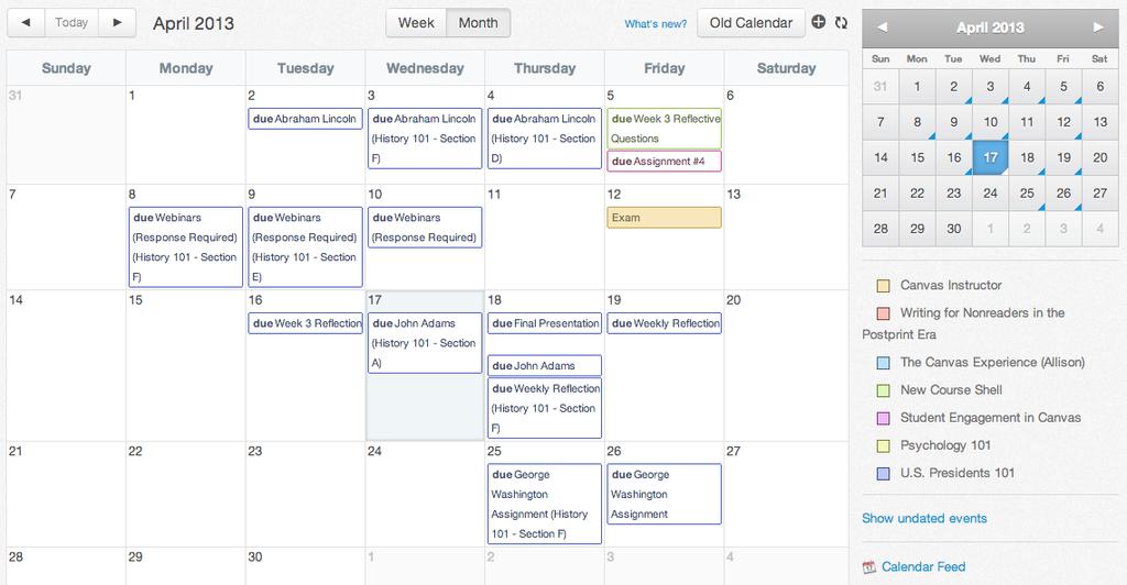 View Calendar After clicking the Calendar link, you will see the Calendar for everything you are enrolled in since the Calender spans across all courses. How do I access the Conversations Inbox?