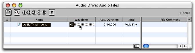 7 You can audition the audio file by clicking on the speaker icon in the waveform window. 3 In the Mix window, click the Input Selector on the new track.