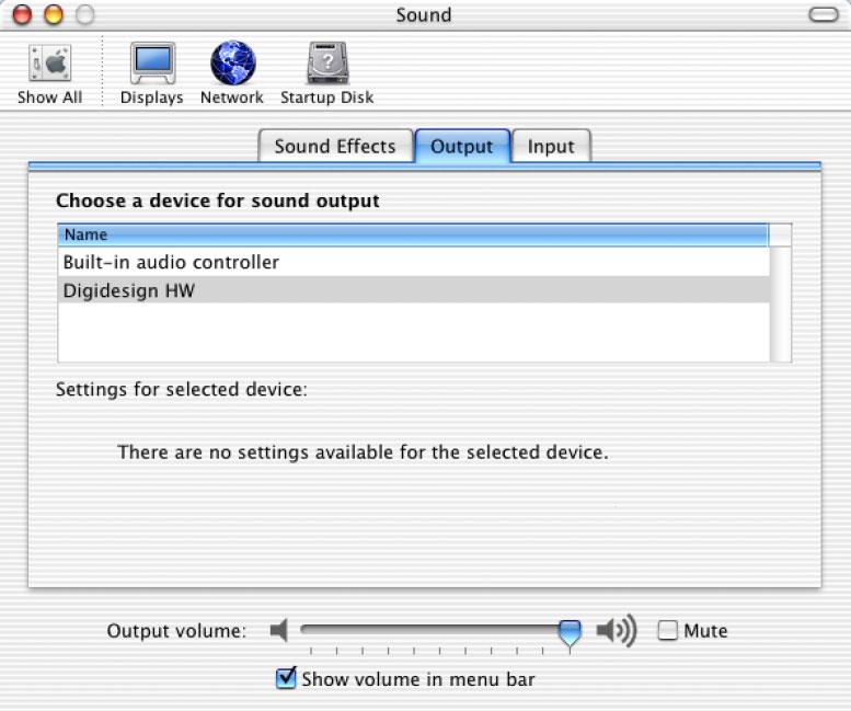Configuring the Apple Sound Preferences or Apple Audio MIDI Setup 4 Click the Input tab and select Digidesign HW as the device for sound input.