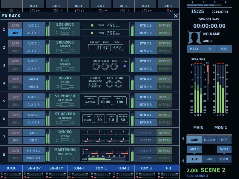 A flat monitor environment can be created by assigning graphic equalizers to monitors. 8 stereo multi-effects The M-5000 features a total of eight stereo multi effects for input and output.