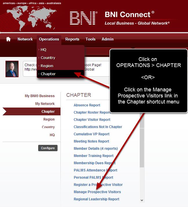 Navigate to the Chapter Operations Menu Note: When using