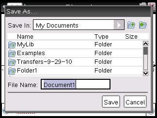 Saving Documents To save the document in the My Documents folder: 1. Press ~ to open the Documents menu, then select File > Save. Note: You can also press ~ 1 4 or / S to save a document.