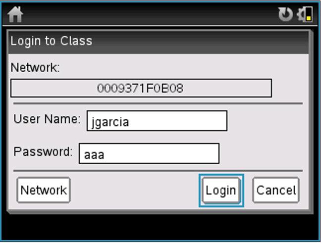 From an open document, press ~ 8. The Login to Class dialogue box opens and the last network that was associated with the wireless client appears.