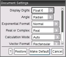 2. From the Home screen, press 5 2 (Settings > Document Settings). The Document Settings dialogue box opens.