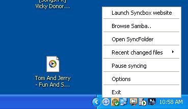 * Now Click on syncbox client icon in the system tray.