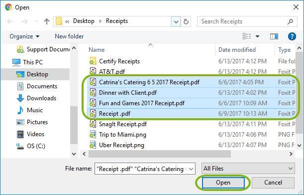 Submitting Receipts and Expenses Step 2: On the Add Receipts and Expenses page, select Choose Files. Step 3: Select the receipt images from your computer.