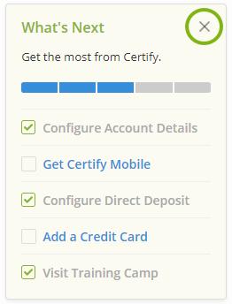 Logging in and Getting Started Get Certify Mobile takes you to the Add Receipts and Expenses Screen for instructions on how to download the Certify Mobile app.