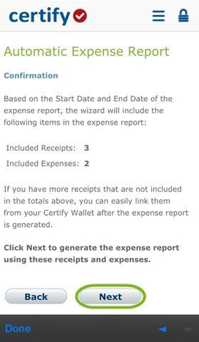 Expense Report Creation Step 5: On the next screen, you can review the