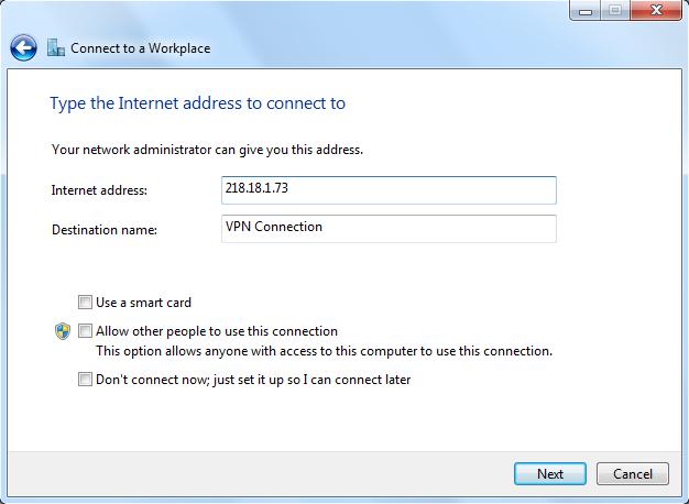 18.1.73) in the Internet address field. Click Next. 6.