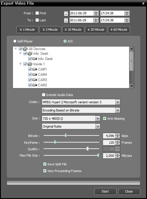 User s Manual Exporting as an AVI File The recorded video is exported as an AVI file (.avi). From, To: Enter the date and time of video to export.
