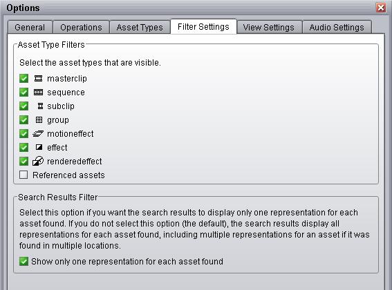 5 Finding Assets You should enable this filter only if you fully understand the consequences of displaying one representation of an asset. This option might not be suitable for all users.
