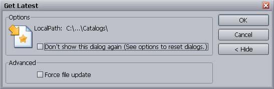The dialog box expands. 4. (Option) Select Force file update. This option overrides any default settings for the Get Latest Version operation (see Changing the Get Latest Behavior on page 206). 5.