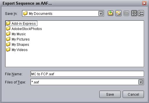 8 Working with File Assets To export an Avid sequence to Final Cut Pro: 1. In Interplay Access, right-click the sequence that you want to export and select Export as AAF. 2.