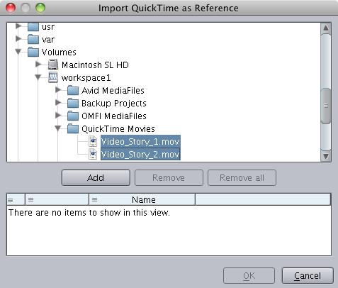 8 Working with File Assets 5. Click Add, then click OK. The Import QuickTime as Reference options dialog box opens. 6.