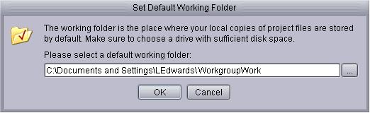Connecting to a Database Browse button You can change the working folder after you set it. You can also change the path for an individual folder.