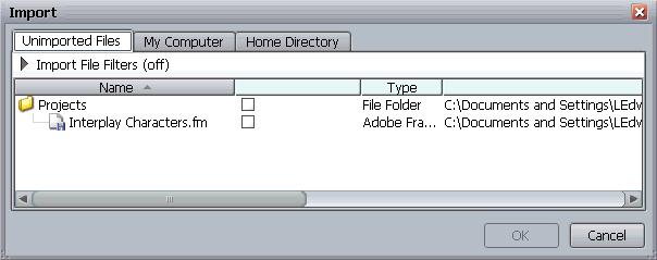 Importing Files or Folders 4. (Option) Click the arrow to display the file filter options. Click arrow to expand filters 5.