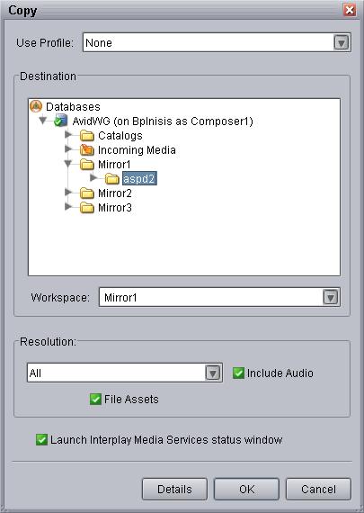 Copying Assets and Media to Another Workgroup 5. Select a profile from the Use Profile menu.