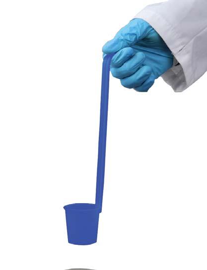 SteriWare ladles are available either made from natural HDPE or from blue polypropylene (PP).