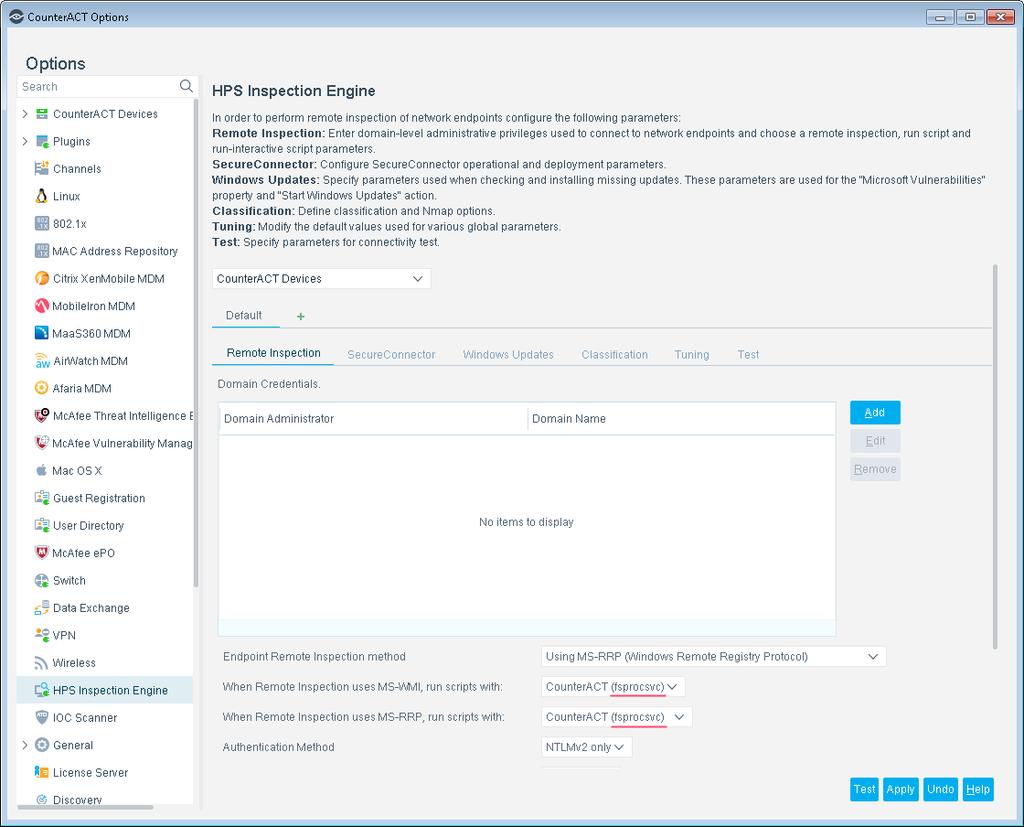 Deployment options for Remote Inspection and SecureConnector are configured in the HPS Inspection Engine.