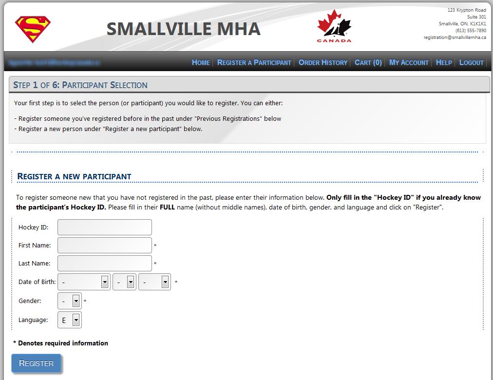 Step 2: Member Registration 1. To register a participant (member), you will click on the "Register a participant" button.